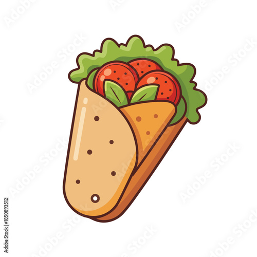 Delicious Wrap Sandwich With Fresh Tomatoes And Lettuce