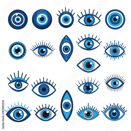 Collection of Evil Eye Amulets Protection and Good Luck Symbols.