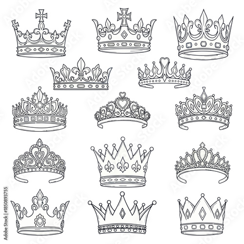 Collection of Ornate Crown Designs for Royalty and Nobility.