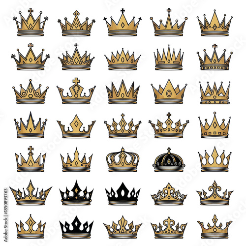 Collection of Ornate Crowns A Symbol of Royalty and Power.