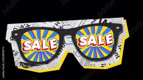 Retro Collage Style Eyewear Animation with Discount Offer