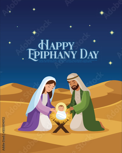 Epiphany Day Vector Illustration - Three Wise Men, Nativity Scene and Christian Religious Celebration Artwork
