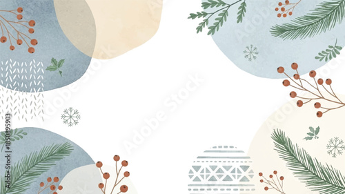 Winter Abstract: A serene winter scene painted with soft watercolor strokes, blending nature-inspired elements with abstract shapes, and creating a calming atmosphere.