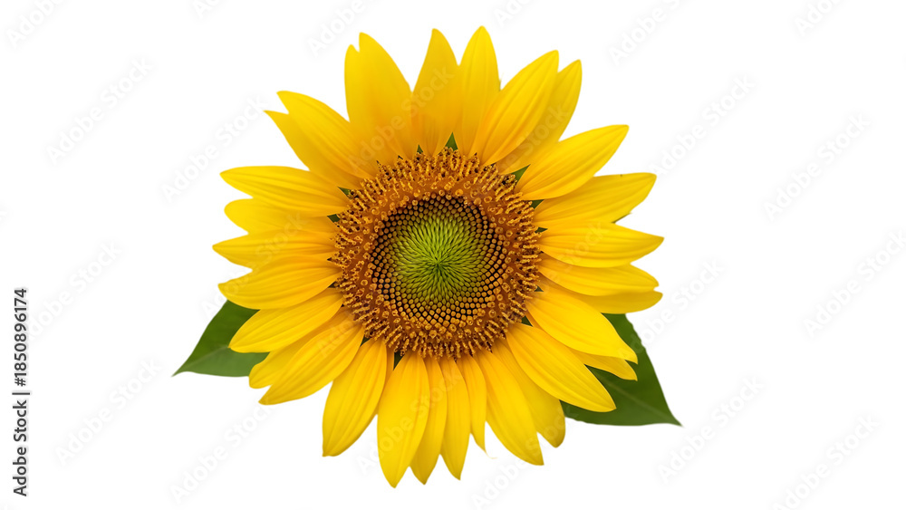 Fototapeta premium Sunflower isolated on transparent background with bright yellow petals and green center