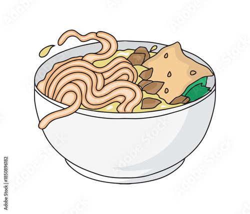 Chicken Noodle Bowl Illustration Isolated on White