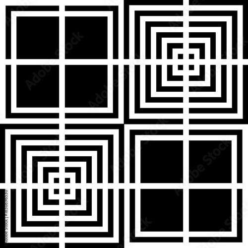 Abstract Seamless Geometric Checked Pattern. Black and White Texture.