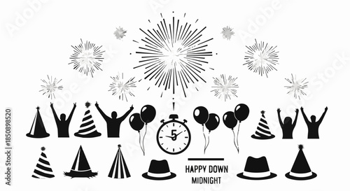 Festive New Year’s Eve Celebration Set Featuring Midnight Countdown Clock Fireworks And Party Accessories For Festival