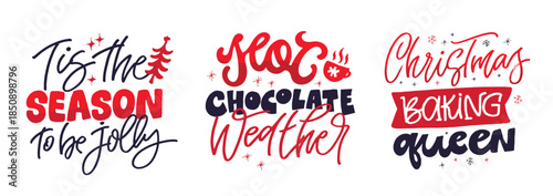 Hello 2026. Merry Christmas and Happy New 2026 Year - cute hand drawn doodle lettering postcard.  Holly Jolly, Tis the season.