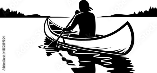 Kayak Canoe Paddle Sport Vector Silhouette Illustration
