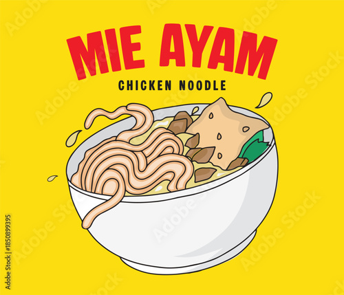 Mie Ayam Chicken Noodle Indonesian Food Illustration