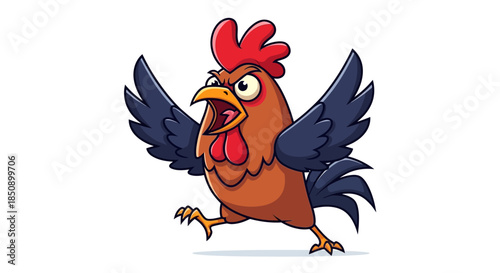 Vector icons Angry Cartoon Chicken Running with Wings Spread. EPS Editable
