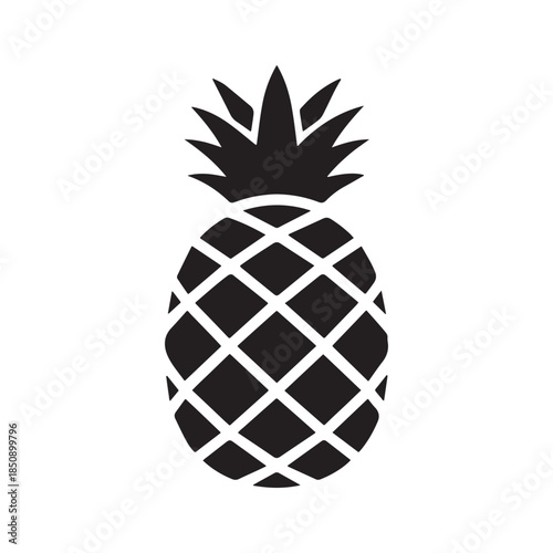 Simple black silhouette of a pineapple fruit with spiky crown, isolated on white background