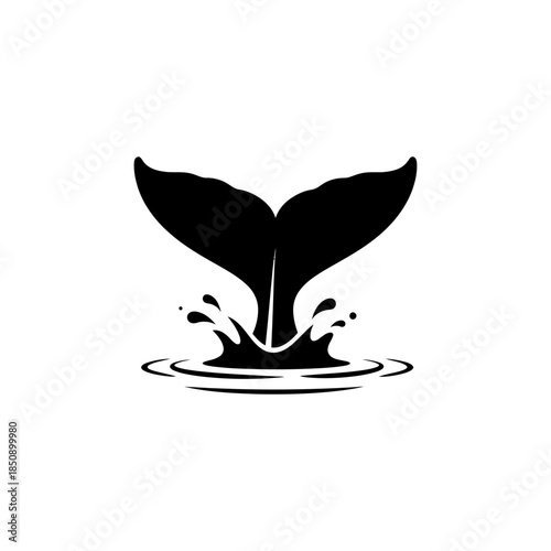 Vector icons Black Silhouette of a Whale Tail Splashing into Water. EPS Editable