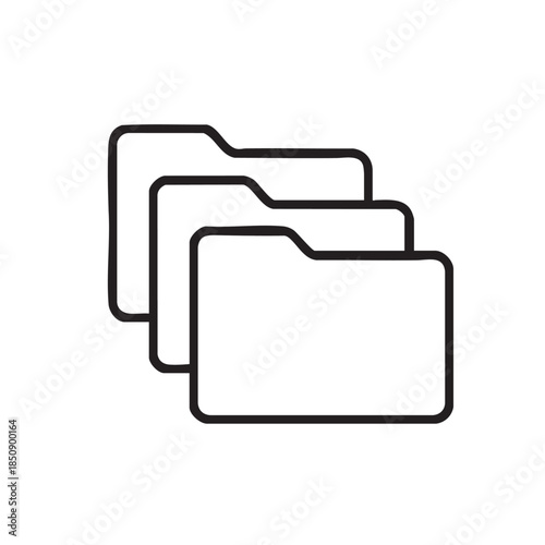 A simple black and white illustration depicting a stack of three file folders representing organization