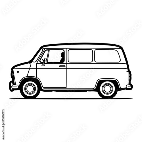 Vector icons Classic Retro Van Side View Line Art Illustration. EPS Editable