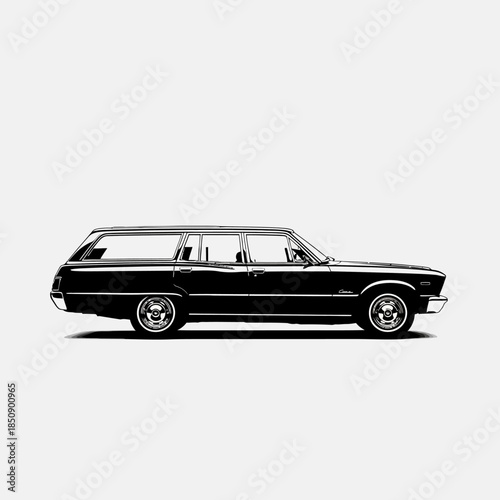 Vector icons Classic American station wagon car side profile illustration. EPS Editable