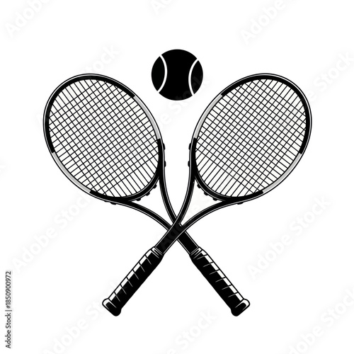 Crossed Tennis Rackets with Ball Sport and Recreation Illustration.