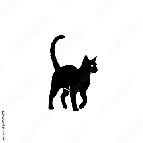 Elegant Black Cat Silhouette Walking with Tail Upright.