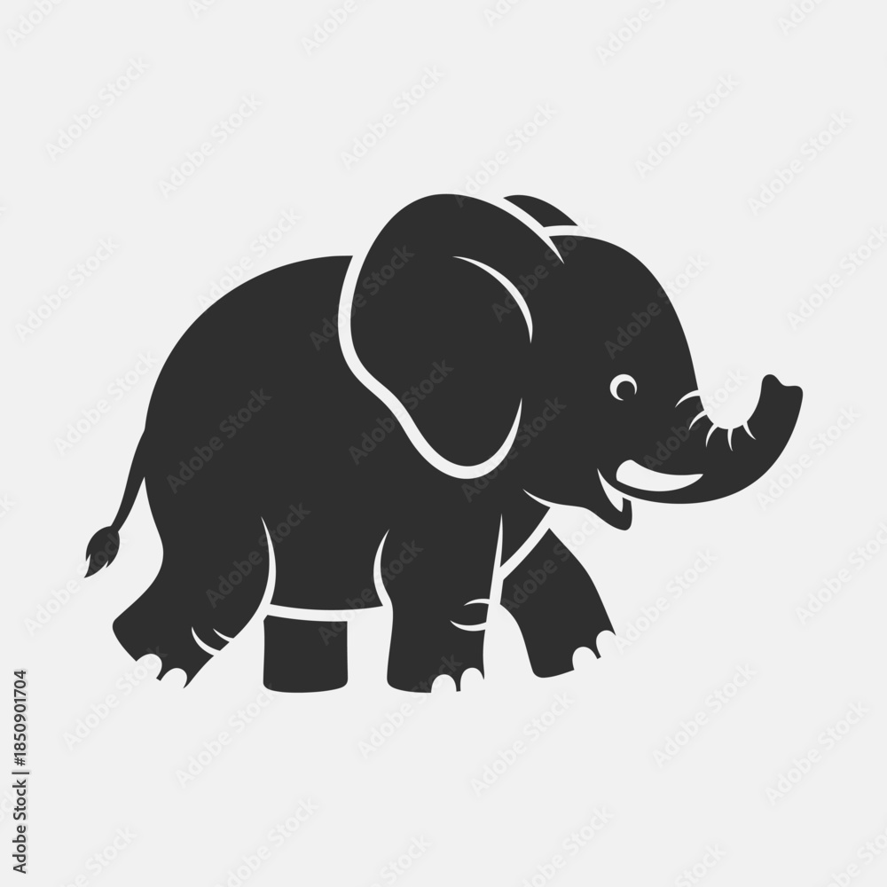 Fototapeta premium Vector icons Cute Cartoon Baby Elephant Silhouette Walking Joyfully. EPS Editable