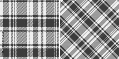 Texture vector pattern of textile fabric plaid with a seamless background tartan check. Set in monochrome colors for symmetry tissue designs in fashion.