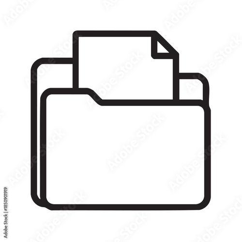 A simple black and white line drawing depicts a folder containing several sheets of paper inside