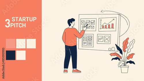 Startup Pitch Presentation with Graphs Charts and Data Analysis Illustration