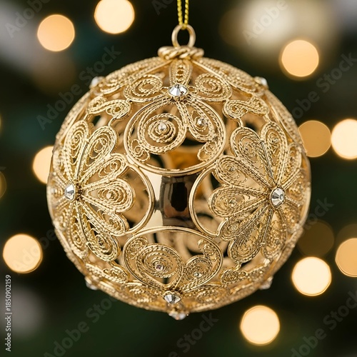 Wallpaper Mural Cute Elegant Golden Lace Ornament Beautiful Christmas Ornament against Twinkling Lights Background Torontodigital.ca
