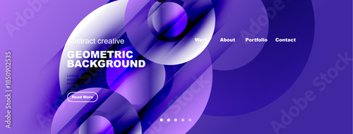 Dynamic purple design. Fluid shapes create modern geometric background. Text elements suggest website header or promotional material.