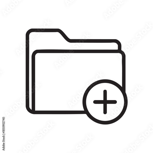 A simple line drawing depicts a folder icon with a plus symbol inside a circle representing adding files