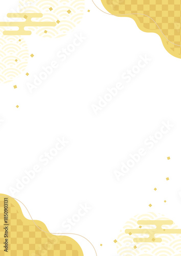 正月・年賀状、節分、成人の日、敬老の日の背景素材 和柄背景、和風フレーム金色