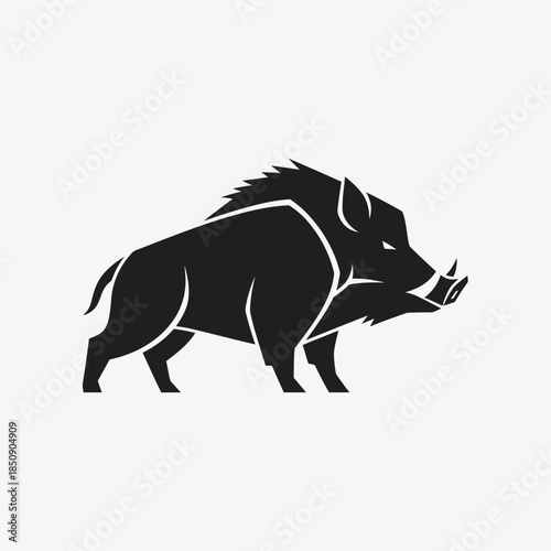 Silhouette of a Wild Boar with Prominent Tusks and Bristly Mane 1.