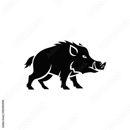 Silhouette of a Wild Boar with Prominent Tusks and Bristly Mane.