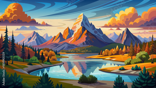 Very beautiful landscape at Oxbow Bend along the Snake River, Grand Teton National Park, Wyoming, featuring calm reflections, mountain backdrops, and serene natural beauty.