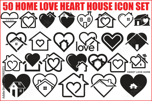 50 Home Love Heart House Icon Set Bundle