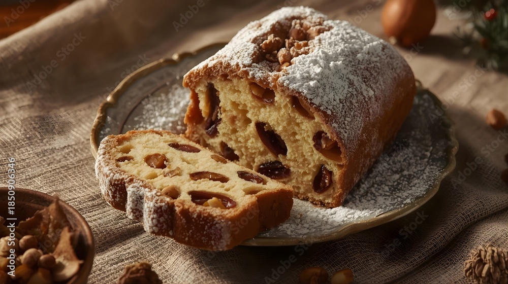 Fototapeta premium Traditional German Christmas Stollen Cake