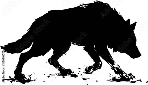 Stalking Wolf Silhouette. Stealth Ink Texture Vector for Hunter Symbol