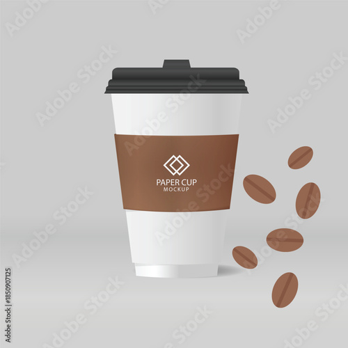 coffee cup mockup and coffee beans vector