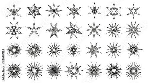 Collection of black starburst shapes on white background vector