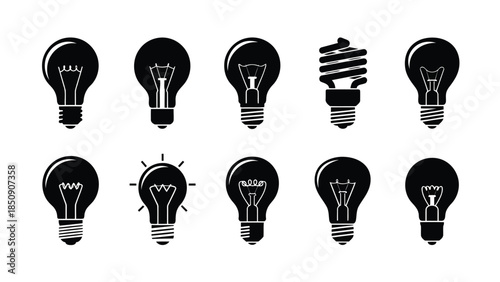 Collection of black light bulb icons on white background vector