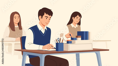 Students Studying and Performing Laboratory Experiments in a Classroom Setting