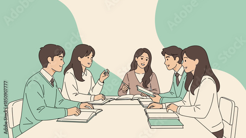 group of students studying together in a classroom engaging with books and reading materials