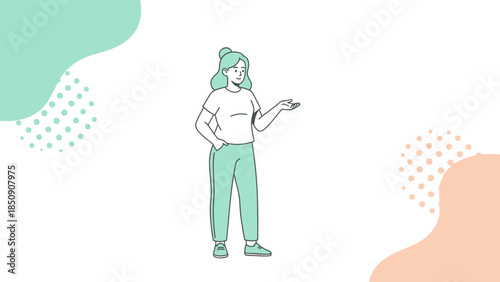 Minimalist Illustration of a Woman Pointing with a Casual Style in a Bright and Abstract Background