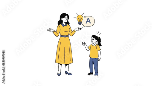 Mother and Child Engaged in a Teaching Moment Concerning Ideas and Creativity