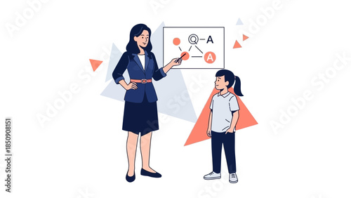 Teacher Explaining a Scientific Concept to a Young Student in Classroom Setting