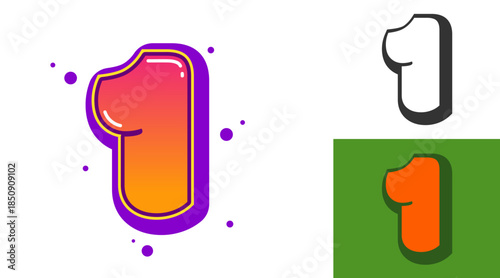 1 one number design for festival or birthday party in graffiti style. Creative modern lettering for kids.