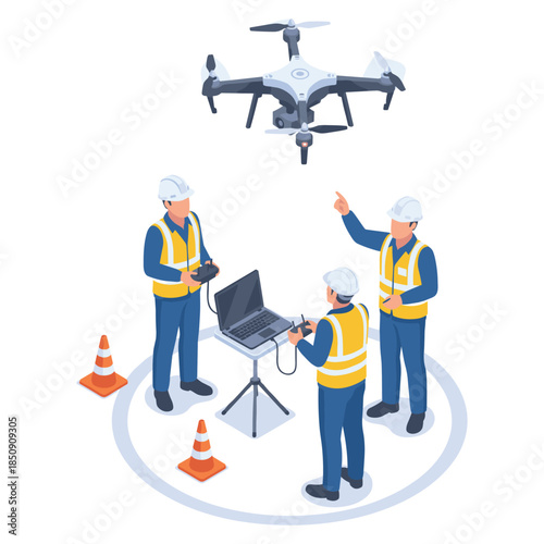 Isometric Industrial Drone Inspection Team