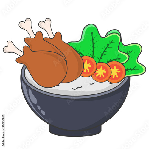 Bowl of Rice with Chicken and Vegetables