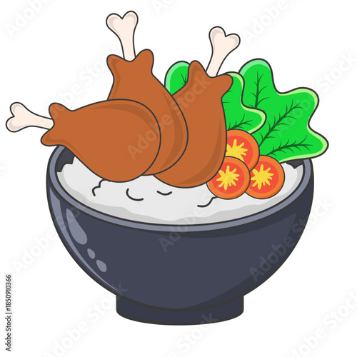 Bowl of Rice with Chicken and Vegetables