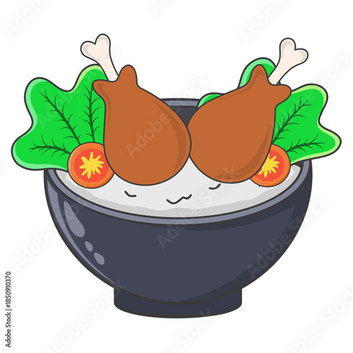 Bowl of Rice with Chicken and Vegetables