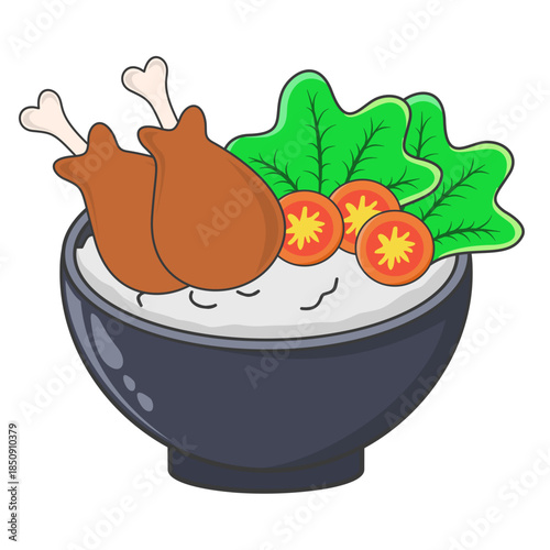 Bowl of Rice with Chicken and Vegetables